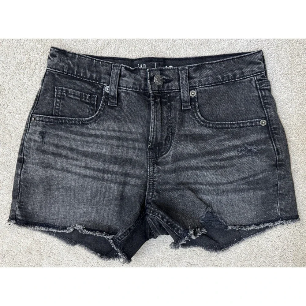 Gap Girls 12 Black Distressed Jean Shorts